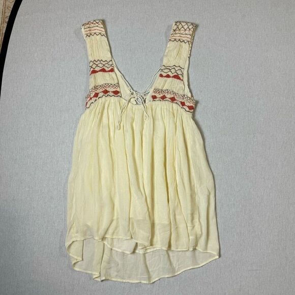 Free People Boho Chic Dress Cream Colored Lace Up Embroidered Dress - Picture 11 of 13